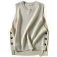 thumbnail image 6 of RMGVDSD Women's Sleeveless Sweater Vest Loose Fit Crew Neck Pullover Ribbed Knit Sweater Vest Tops Fall Clothes Solid Color Classic Casual Fall Sweaters /Beige, 6 of 6