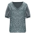thumbnail image 3 of Savings Clearance 2025! TAGOLD Womens Plus Size Casual Tops, Womens Summer Short Sleeve Tops,Women's New Solid Color Sequined Velvet Patchwork V-neck Short Sleeved T-shirt, 3 of 4