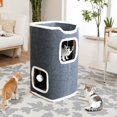 thumbnail image 5 of Multi-Level Foldable Cat Tree Towers for Indoor - Cat Furniture,Interactive Hanging Toy Ball,Cat Tree House,Cat Hideaway, Scratch-Resistant Design,Contemporary Style, Dark Gray Fabric with Beige Trim, 5 of 5