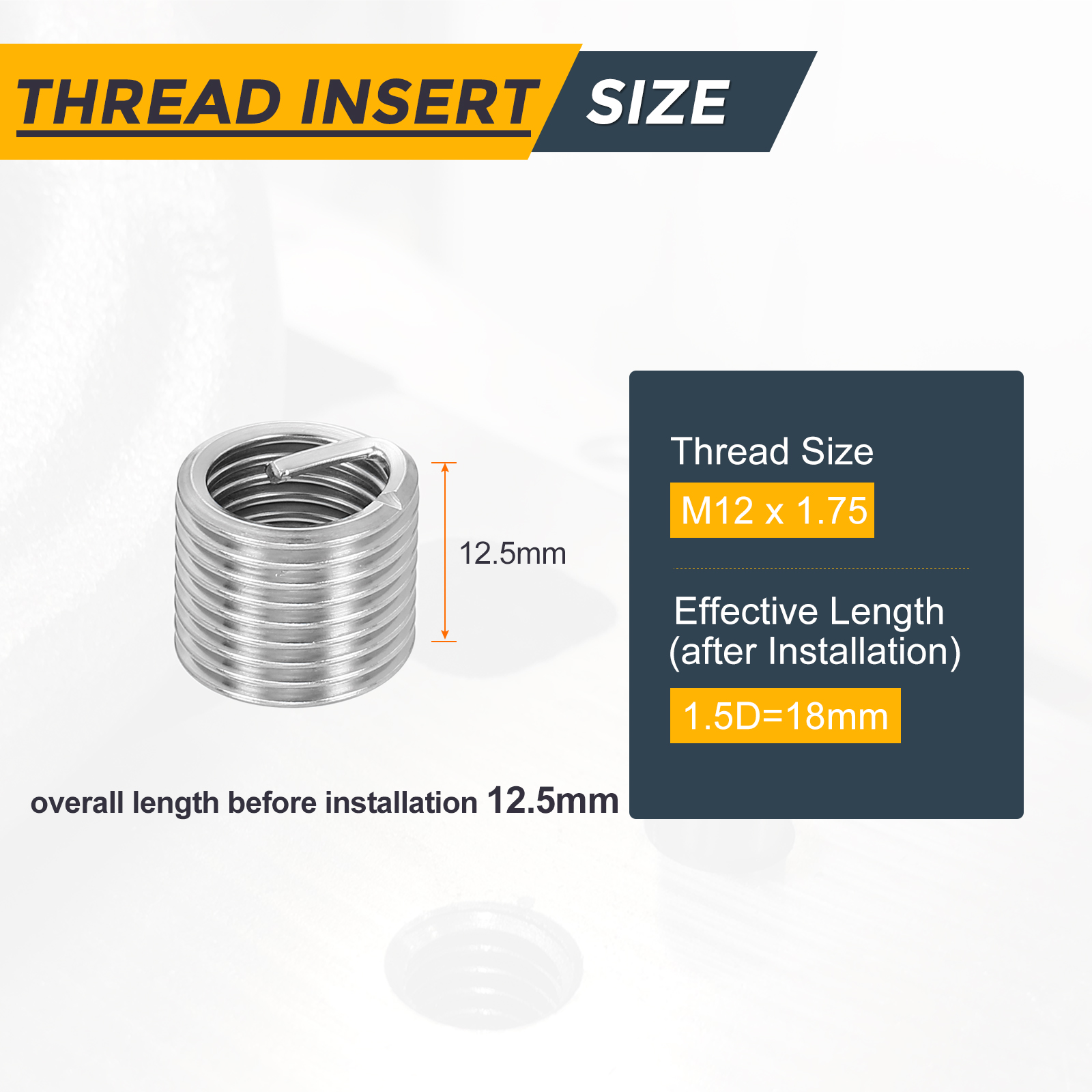 Uxcell 50pcs Wire Thread Inserts M12 x 1.75 x 1.5D Metric Helical Threaded Sleeve