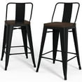 thumbnail image 3 of Trent Home 24" Industrial Metal Wood Counter Stool in Black (Set of 4), 3 of 9