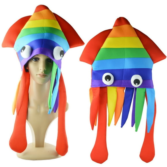 Chapeau de Calmar Arc-en-Ciel Coloré Chapeau d'Animal de Mer Coiffure de Poulpe pour la Fête d'Halloween