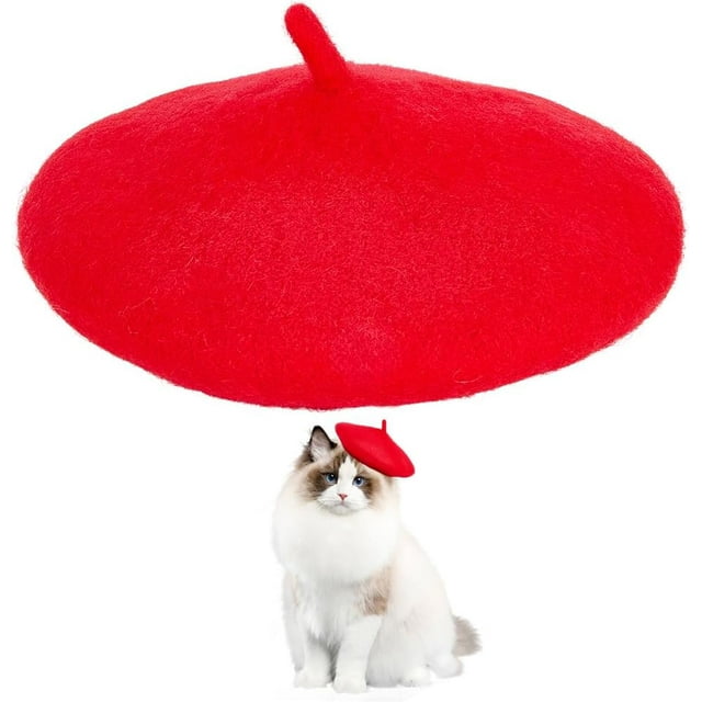 Boina para perro, gorro rojo para gato, diadema de lana para cachorro, boina de artista francés, minigorros, disfraz navideño para perro pequeño, accesorio para el cabello