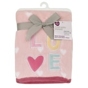 Parent's Choice Pink & White Love Appliqued Plush Baby Blanket, Girl, 30" x 40"