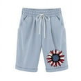 thumbnail image 4 of Sakmal 4Th of July Shorts Womens Chino Bermuda Knee Length Blue 8" Mid Rise Shorts with Pockets, 4 of 5
