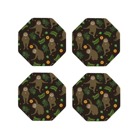 

Fuzoiu Sloth Doing Yoga Print Leather Coasters Set Drink Coasters Set of 4 for Tabletop Protection Durable PVC Coasters Home Décor and Housewarming Gift-Octagon