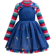 Chucky Cosplay Costume for Toddler Girls Rainbow Stripe Shirt Dress Set