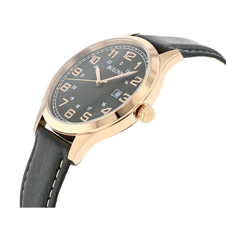 Bulova Men s Rose Gold Case Dress Watch with Leather Strap 97B164