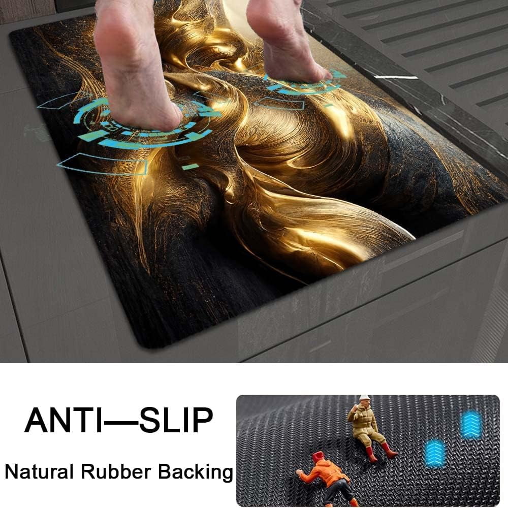 Bath Mat Rug,Black Gold Marble rippleNon Slip Quick Dry Super Absorbent Thin Bathroom Rugs Fit Under Door-Easy to Clean Bathroom Floor Mats-Shower Rug for Shower Sink Bathtub(20" x 31"in)