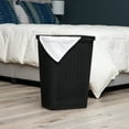 thumbnail image 2 of Mind Reader 60L Slim Laundry Hamper, Clothes Basket, Lid, Linen Design, Plastic, Black, 2 of 7
