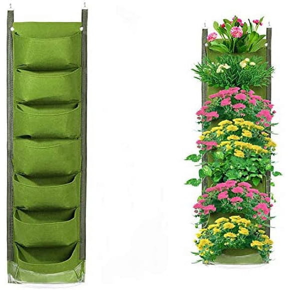 Nvzi Jardinera colgante vertical para jardín con 7 bolsillos, jardinera vertical para jardín, bolsa para cultivo de plantas para interior y exterior (verde)