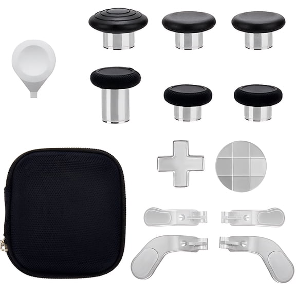 LAPTOM MAX 14-Piece Silver Replacement Thumbsticks and Accessories for Xbox Elite Controller Series 2 Core, 4 Magnetic Joysticks, 4 Paddles, 1 D-Pad