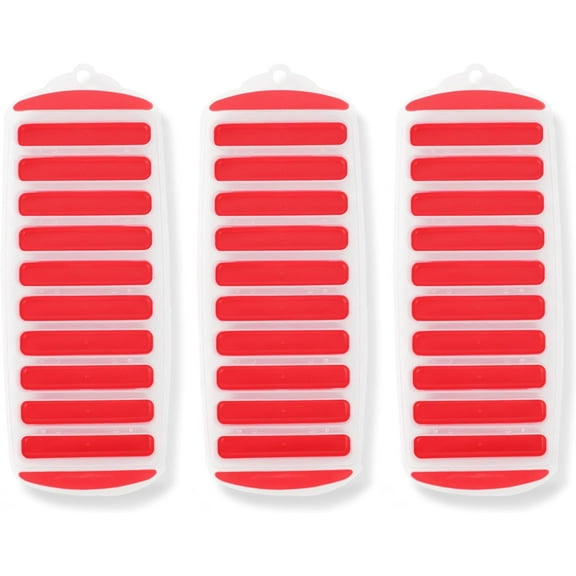 Servette Home 3 Pack Silicone Ice Stick Trays for Water Bottles, 30 Slots, 3.5 in Long Ice Sticks Silicone, Plastic -Rectangular (Red)