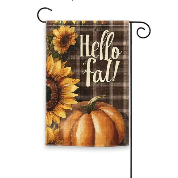 Hello Fall Pumpkin Flag - Vertical Double-Sided Yard Decor, Camping, Indoor & Outdoor Holiday Decoration, 12.5 x 18 Inches