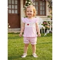 thumbnail image 4 of BemeyourBBs Toddler Baby Girl Summer Clothes Little Baby Girl Mothers Day Fathers Day Outfit I Love Mom Dad Letter Embroidery Flying Sleeve Striped Shirt Tops with Shorts Set Baby Girl Summer Outfit, 4 of 9