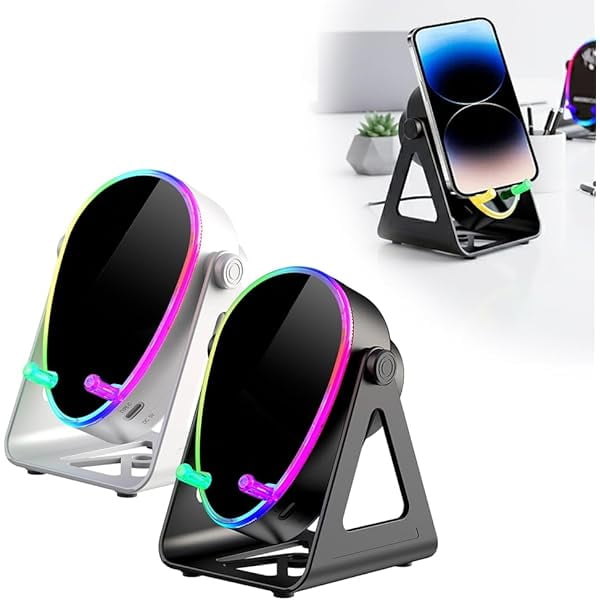 wonima11 2026 New Wireless Induction Speaker 5-in-1 Bluetooth Speaker with Phone Stand, Stereo Sound, Rechargeable Speakers Amplifier with Rechargeable Colorful Light, Birthday Gifts (Black+White)