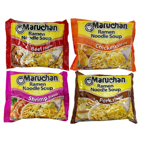 Maruchan 3oz Pack Ramen Original Favorites 12 pack (3 each) - Chicken, Shrimp, Beef, Pork Flavors, by DSB