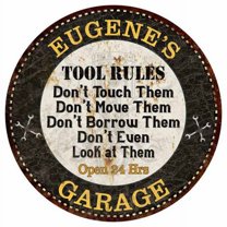 EUGENE'S Garage Rules 12" Round Metal Sign Garage Bar Wall Décor 200120013281