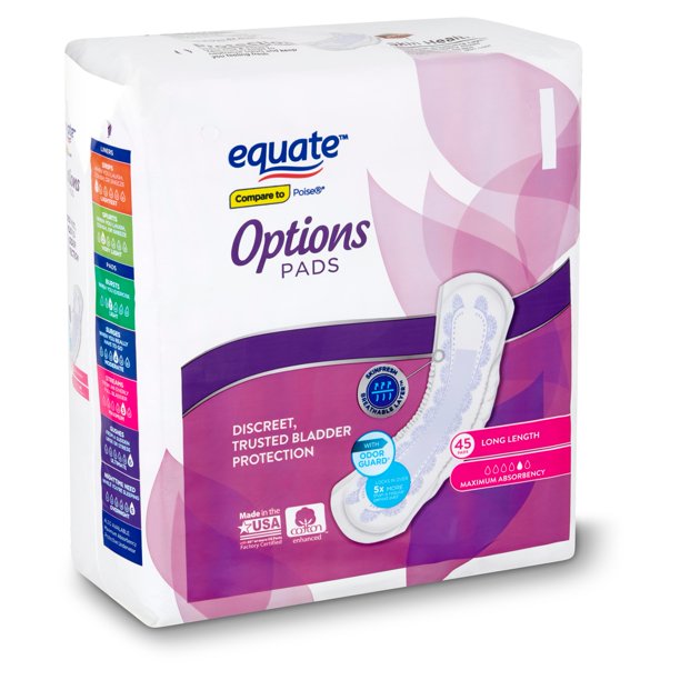 Equate Options Maximum Absorbency Long Length Pads, 45 count Walmart