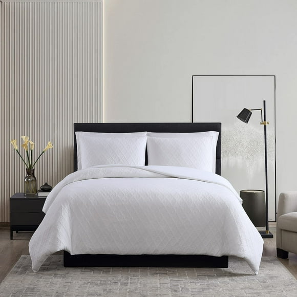 Vera Wang - Queen Duvet Cover Set, Reversible Luxury Bedding with Matching Shams, All Season Home Decor (Double Diamond White, Queen)