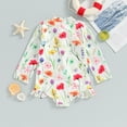 thumbnail image 4 of Baby Swimsuit Girl Long Sleeve Zipper Rash Guard Floral Print Bathing Suit Holiday Sun Protection Beach Wear White,120, 4 of 4