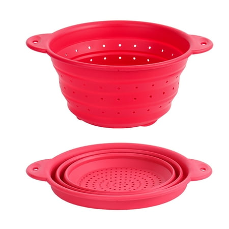 

Foldable Fruit Vegetable Cleaning Basin Silicone Drain Basket Tools (Red S)