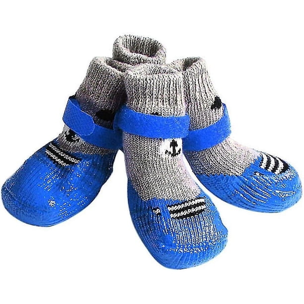 Calcetines antideslizantes para perros, botas impermeables para perros, zapatos de algodón para mascotas, protector de patas para interiores (azul) L