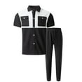 thumbnail image 4 of Stamzod Mens 2 Piece Outfits Fashion Patchwork Summer Turndown Short Sleeve Shirt and Pants Daily Casual Loose Oversized Sweatsuits for Men with Pocket Black XXL, 4 of 5