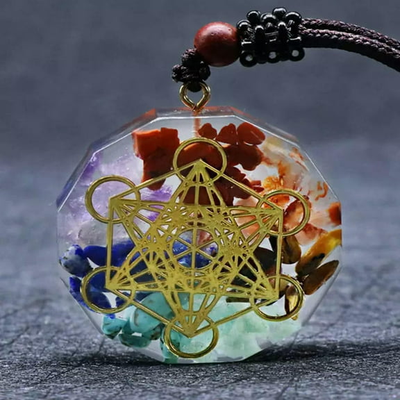 EOEMY 5Pcs Natural 7 Chakra Healing Crystal Chip Stone Necklace Quartz Orgone Pendants