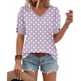 thumbnail image 5 of Womens Summer Tops V Neck T Shirts Dot Puff Sleeve Tops Loose Casual Tshirts, 5 of 5