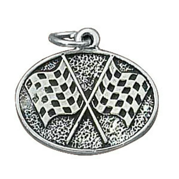 Sterling Silver 16" .8mm Box Chain Racing Checkered Flags Pendant Necklace