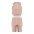 thumbnail image 5 of TEAJOPSUU Women's 2 Piece Athletic Sets Sleeveless Crew Neck Crop Tank Tops High Waist Booty Lifting Shorts Sets Matching Sportswear Outfits Beige, 5 of 5
