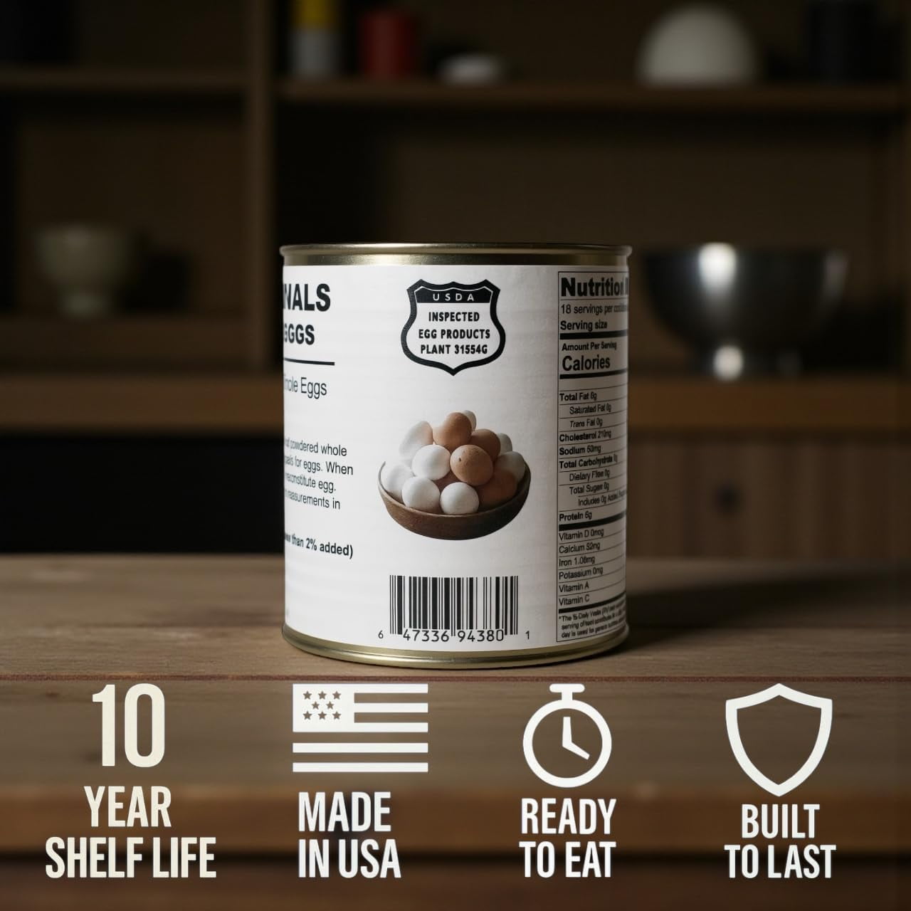Full Case Future Essentials Powdered Whole Eggs, 8 oz #2.5 Can (12-Pack) – 100% Real Eggs, 10-Year Shelf Life, Emergency Food Storage, No Refrigeration, Made in USA