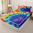 thumbnail image 2 of Erosebridal Rainbow Spiral Tie Dye Zipper Queen Comforter Set with Fitted Sheet and 2 Pillowcases,Multicolor Swirl Boho Hippie Print Zipper Bedding Set For Adults,Black Reversible,4-Piece, 2 of 7