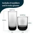 thumbnail image 3 of Libbey Polaris Tumbler and Rocks Glass Cups Set, Smoke Hue Mixed Drink Glasses with Straight Lines, Lead-Free, Drinkware Set of 16 for all Beverages, 3 of 6