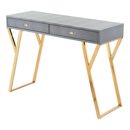 - Modern Contemporary Sofa Accent Side End Table Console, Grey Gray, Faux Leather Stainless Steel