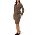 thumbnail image 4 of Conjuntos de trajes para mujeres INSPIRE CHIC, atuendos de negocios, blazer peplum sin cuello, falda lápiz formal, conjunto de 2 piezas M marrón oscuro, 4 of 6