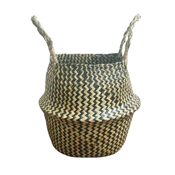Worgeous Olive Green Handmade Seaweed Storage Basket with Handles for Family Household Use 17.5 Inches
