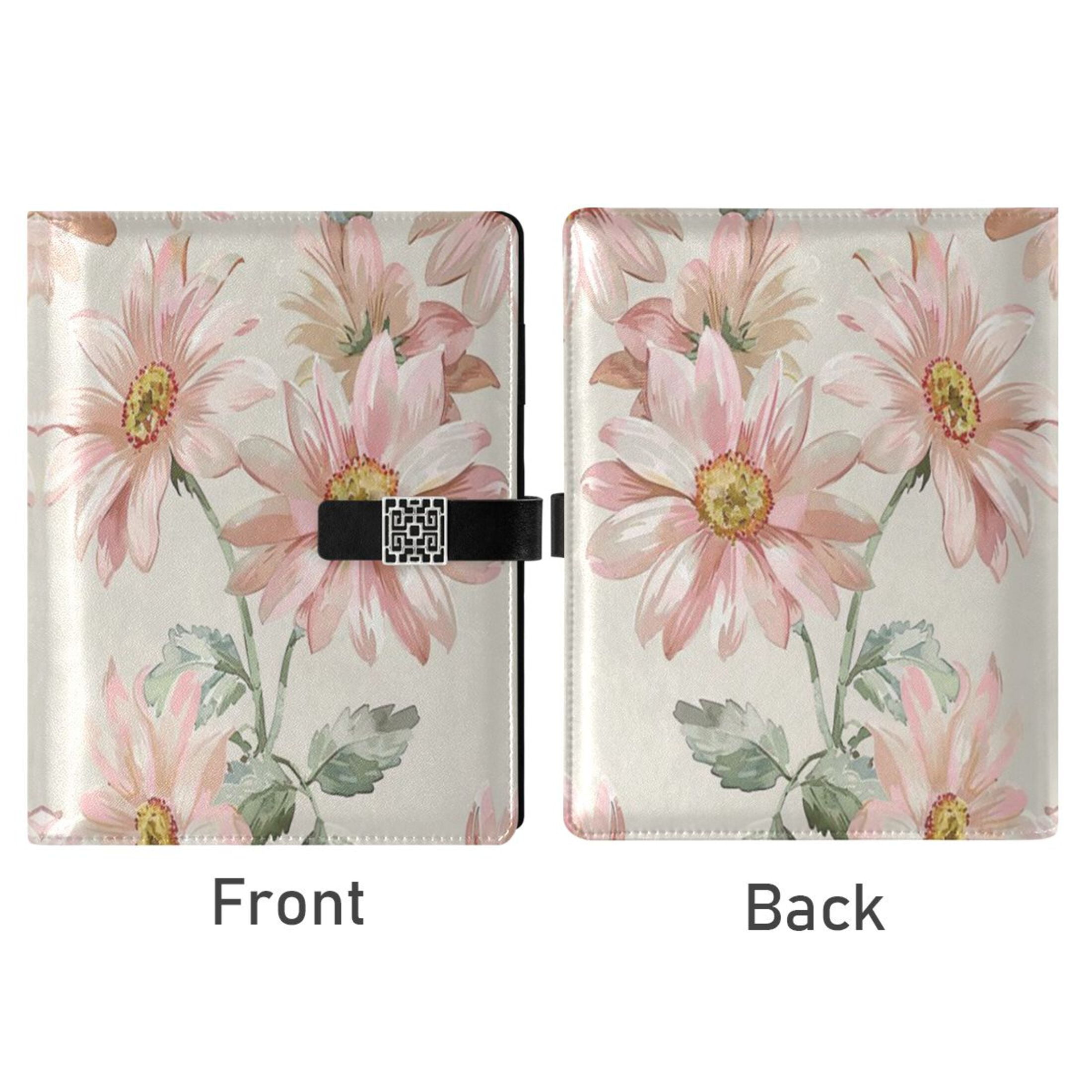 Leather Planner Leather Notebook Notebook Journal Binder Design Pen Pocket Design Convenient for Storage Light Pink Large Flower