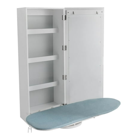 DENSET Modern Foldable Wall-Mount Ironing Board Cabinet Built in Swivel Board w/Mirror