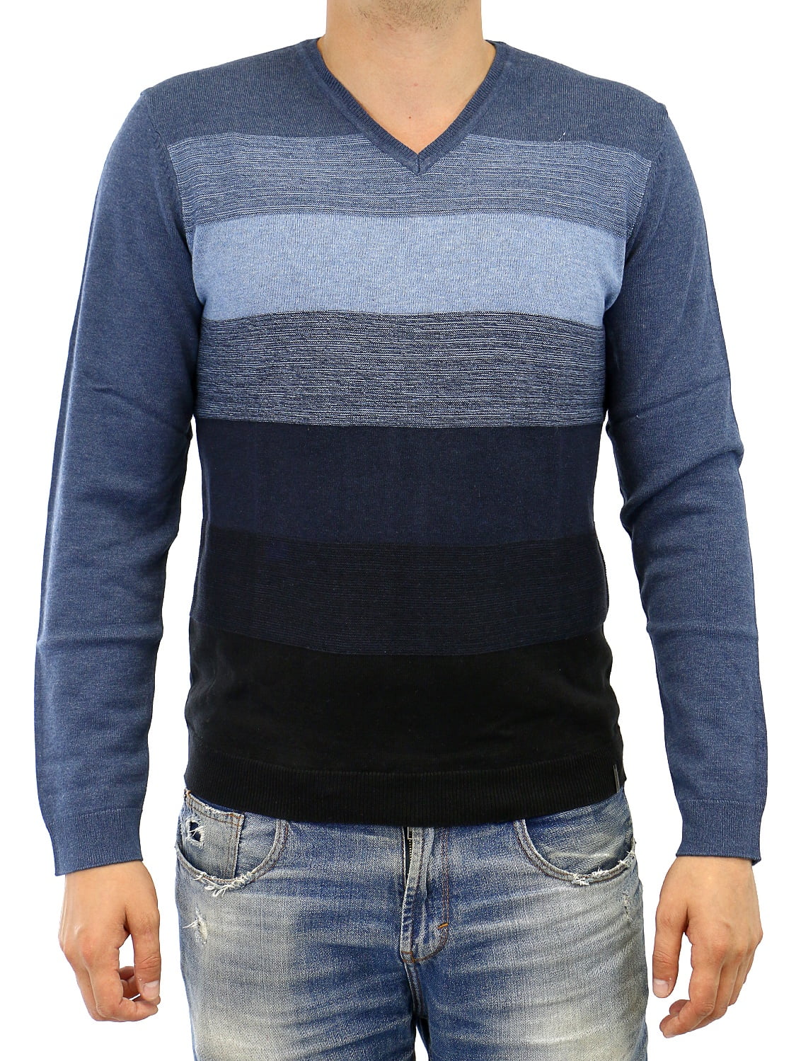 Calvin Klein - Calvin Klein Cotton Modal Striped V-Neck Sweater ...