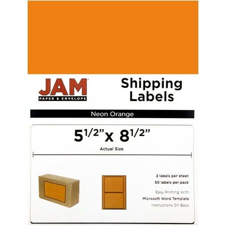 - JAM Paper Shipping Labels, Half Sheet, 5 1/2 x 8 1/2, Neon Orange, 50/pack