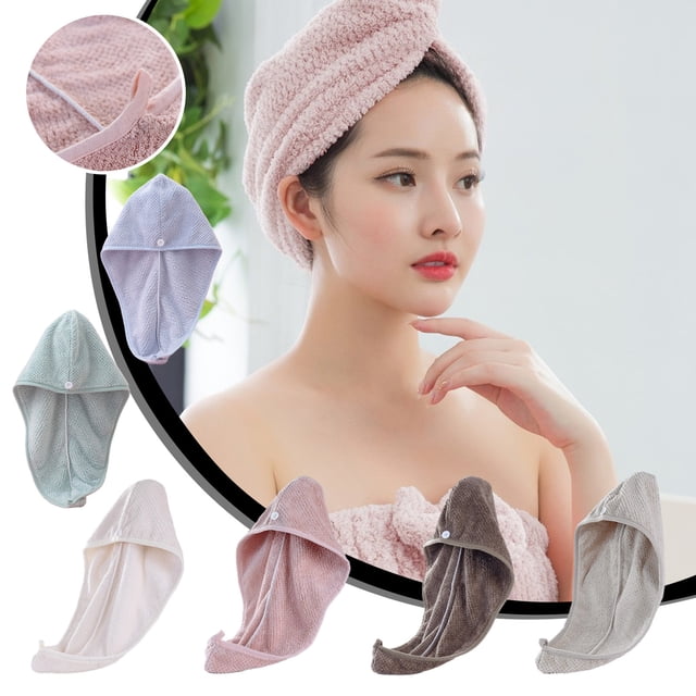 Envoltorio de toalla de microfibra para mujeres - Turbante de secado rápido súper absorbente para cabello rizado, grueso y largo - Rosa, morado, verde, café, blanco, caqui