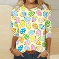 thumbnail image 2 of Savings VALMASS Easter 3/4 Sleeve Shirts Women Casual Cute Printed Round Neck Tops Loose Pullover Cozy Tees (XL, Yellow), 2 of 4