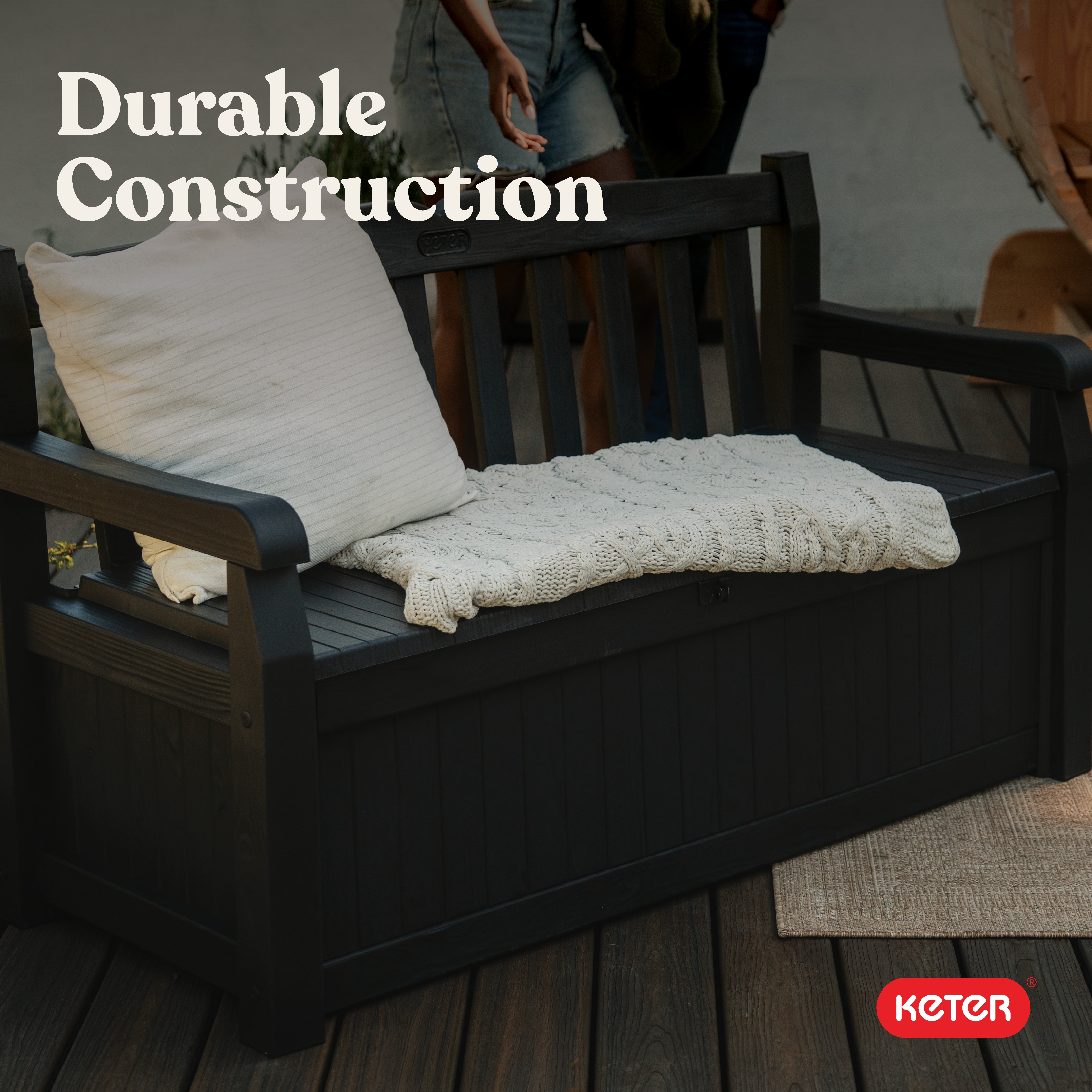 Keter Eden Outdoor 70 Gallon Weatherproof Resin Bench Storage Deck Box for Patio, Grey
