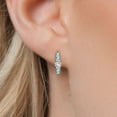 thumbnail image 3 of Gem Stone King 10K Yellow Gold White Created Sapphire and Swiss Blue Topaz Hoop Earrings for Women | 1.14 Cttw | Gemstone September Birthstone | Round 4MM, 3 of 6