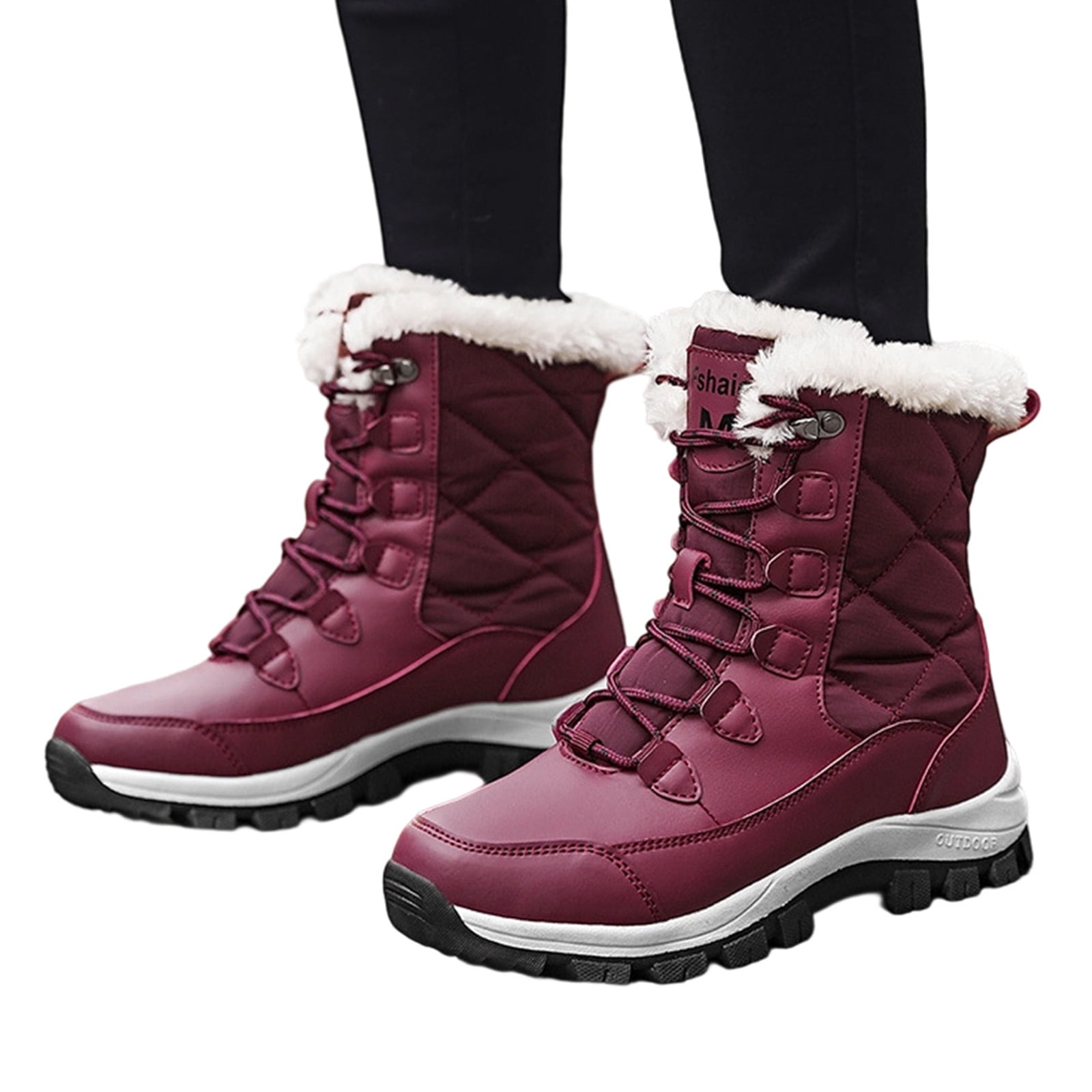 Gyexs Women's Snow Boots Size 11, Winter Shoes for Women Wide Width, Insulated, Bungee, Riding, Square Toe, Women's Fashion, , Size 9