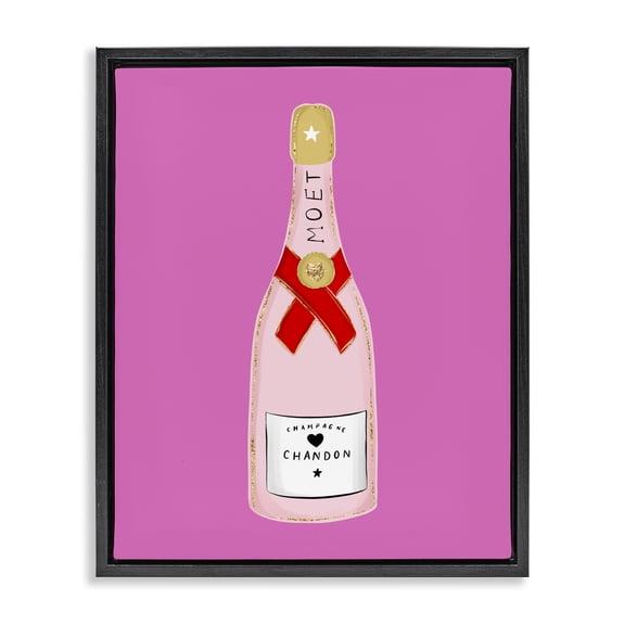 Stupell Industries Contemporary Fun Pink Champagne Black Floating Frame Canvas Art, 17 x 21, by House of Lulu