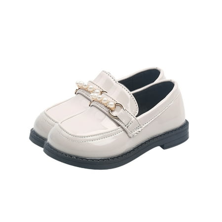 

Ymiytan Children Lightweight Loafers Walking Fashion Low Top Leather Girls School Shoes Beige 4C