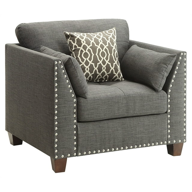 ACME Laurissa Track Arm Chair with Nailhead Trim in Light Charcoal Linen